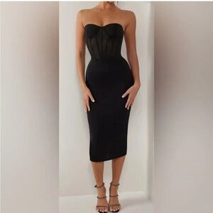 Heiress Beverly Hills Black Strapless Mesh Corset Dress Medium M